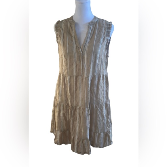 miami Dresses & Skirts - mi ami Beige Striped Sleeveless Tiered Mini Dress